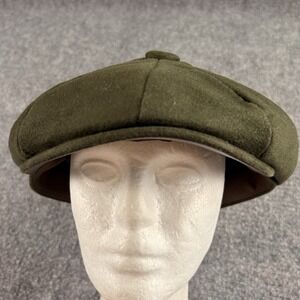 Heather Newsboy Cap Men M Olive‎ Gatsby Cabbie Hat Moleskin Faux Leather Brim